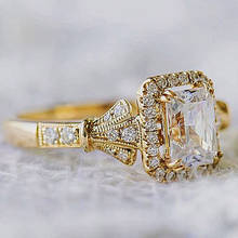 Золотые Квадратные Кольца с кристаллами циркония для женщин ювелирное изделие кольцо на палец Женское Обручальное Кольцо винтажные женские обручальные кольца обещания подарок 2024 - купить недорого