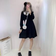 2020 Japanese Cute Black Dress Women Kawaii Bow Lace Gothic Harajuku Style Stand Collar Girls Lolita Mini Dress DD158 2024 - buy cheap