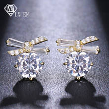 LXOEN Elegant Cute Zirconia Round Stud Earrings Bow Studs Ear Silver Color Wedding Earrings Party Jewelry for Women Gift 2024 - buy cheap