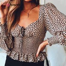 Conmoto Leopard Print Women Crop Tops and Blouse Winter Long Sleeve Chiffon Blouse Female Short Shirt Ladies Holiday Blusa Mujer 2024 - buy cheap