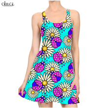 Cloocl mais novo padrão de cor impressão 3d vestidos de verão casual para as mulheres vestido sem mangas festa sexy magro praia vestido 2024 - compre barato