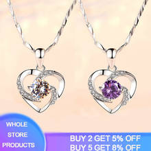 YANHUI 925 Silver Color Necklace with White/Purple/Blue Zirconia Diamond Heart Love Forever Pendant Necklace + Gift Box XN006 2024 - buy cheap