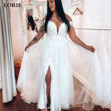 LORIE Boho Wedding Dresses 2021 Appliqued with Flowers Side Split Tulle A-Line Backless Beach Bride Dress Wedding Gowns 2024 - buy cheap