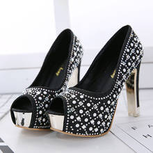 Peep Toe Woman pumps sandals with Rhinestone Heels 11CM clear Platform Shoes female High Heels silver Black Shoes Woman Heels 2024 - buy cheap