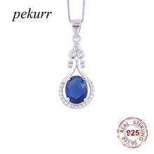Pekurr colar redondo com pingentes de cristal de safira, prata esterlina 925, zircônia azul, joia da moda 2024 - compre barato
