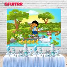 GFUITRR Dora the Explorer Photography Backdrop Kids 1st Birthday Cartoon Photo Background Spring Green Vinyl Photo Booth Props 2024 - buy cheap