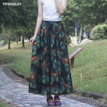 TIYIHAILEY Free Shipping High Quality Long Maxi A-line Elastic Waist Women Cotton Linen Print Flower Autumn Spring Big Hem Skirt 2024 - buy cheap