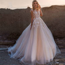 Vestidos de casamento rendas apliques a linha sem mangas tule boho vestidos de noiva trem longo elegante vestidos de princesa vestido de noite 2024 - compre barato