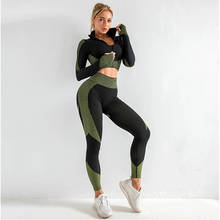 Mulheres de fitness esporte yoga terno sem costura conjuntos de yoga manga longa roupas de yoga do sexo feminino esporte ginásio ternos usar roupas de corrida 2024 - compre barato