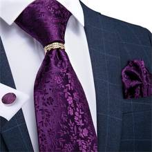 Men Tie Dark Purple Solid Floral Wedding Tie For Men Necktie Ring Hanky Cufflink Silk Tie Set DiBanGu Designer BusinessJZ03-7267 2024 - buy cheap