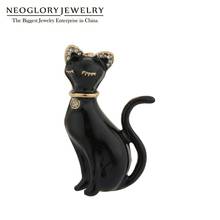 Neoglory Lovely White & Black Enamel Cat Brooches For Women's Rhineston Elegent Proud kitten Cloth Accessories Birthday Gifts 2024 - buy cheap