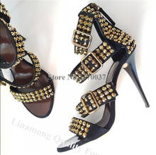 Linamong Western Fashion Open Toe Gold Studded Stiletto Heel Gladiator Sandals Back Zipper-up Rivet High Heel Sandals Heels 2024 - buy cheap