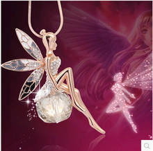 Pingente de festa com asas de anjo, colar brilhante de cristal tipo fada jóias da moda com corrente longa para mulheres 2024 - compre barato