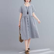 Vestido algodão linho casual feminino, vestido longo folgado confortável vintage estilo coreano 2021 2024 - compre barato