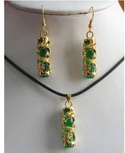 Free Shipping unique 18kgp dragon inlay green cylinder natural stone pendant & earrings sets 2024 - buy cheap