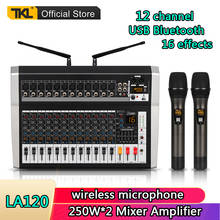 Tkl-misturador de áudio profissional la12, microfone digital sem fio com 12 canais, bluetooth 250w x 2, amplificador dj, 48v 2024 - compre barato