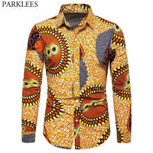 Mens African Print Dress Shirt Causal Button Down Dashiki Long Sleeve Shirt Men Riche African Tribal Clothing Chemise Homme 3XL 2024 - buy cheap