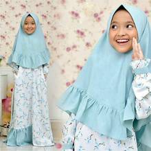 2 uds los niños musulmanes hiyab de chicas vestido islámica Ramadán bufanda Abaya Kaftan Jilbab vestido impreso oración vestido suelto árabe completa de la cubierta de nuevo 2024 - compra barato