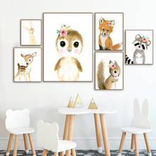 Watercolor Woodland Animal Canvas Poster Baby Flower Crown Deer Squirrel Print Painting Nursery Room Picture Kid Bedroom Decor 2024 - buy cheap