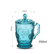 Glass crystal mug with lid European retro embossed flower color thickened 350ml office drink milk tea drink juice cup 2024 - buy cheap