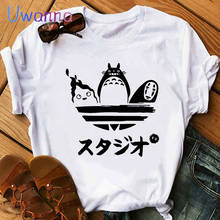 Camiseta de Totoro para mujer, blusa blanca informal con estampado de Studio Ghibli Harajuku Kawaii, Camisetas estampadas de dibujos animados para mujer, ropa para mujer 2024 - compra barato