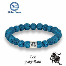 12 Zodiac Sign Bracelet 8mm Beads Vintage Green Lava Stone Beaded charm Bracelet Lucky Elastic Rope Chain Handmade jewelry gifts 2024 - buy cheap