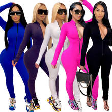 2021 New Workout Active Wear Solid Color Rompers Womens Jumpsuit Sporty Long Sleeve Fitness Clubwear Zipper Party Jumpsuits 2024 - buy cheap