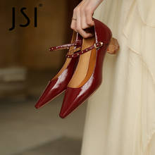JSI Strange-zapatos de tacón para mujer, calzado de piel auténtica, punta estrecha, cristal, estilo conciso, rojo, medio, básico, JO925 2024 - compra barato