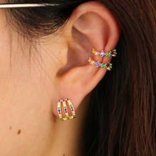 2022 cute mini cuff earring PIECE Pastel rainbow cz circle ear cuff gold silver color no piercing fashion women clip on earring 2024 - buy cheap