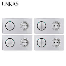 UNKAS-interruptor de luz LED gris, Panel de cristal con indicador LED, color gris, 1, 2, 3, 4 entradas, 1/2 vías, botón de encendido/apagado aleatorio 2024 - compra barato