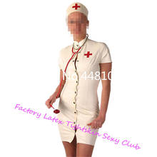 White Nurse Costume with Front Button Fly Latex Dress Women's Latex Rubber Tight Skirts With Cap sexy Cosplay costumes 2024 - buy cheap