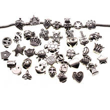 Abalorios de Metal plateado Tibetano para fabricación de joyas, cuentas espaciadoras de agujero grande para hacer pulseras artesanales, 10 unids/lote, varios diseños 2024 - compra barato