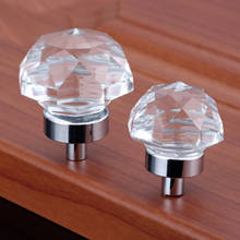 Perilla de cristal transparente de diamante para muebles, pomos de cristal transparente de 26mm y 35mm, tiradores para cajones, armarios y puertas, tiradores de cocina 2024 - compra barato