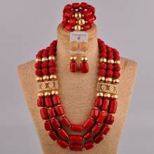 Latest 24inches Long Orange/White/Red Coral African Jewelry Set Nigerian Wedding Bridal Jewelry Sets 2024 - buy cheap