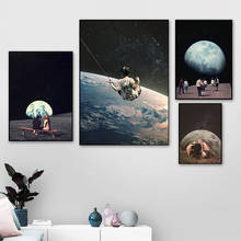 Impresiones artísticas del cielo nocturno, carteles sobre lienzo de la tierra, Surrealismo, pintura en lienzo de galaxia espacial, Luna, Escandinavia, imágenes de pared cósmicas, ciencia ficción 2024 - compra barato