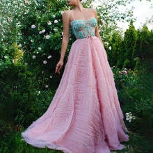 Spaghetti Strap Pink Evening Dress 2020 A Line Sweetheart Hand Beading Long Formal Party Prom Dresses 2024 - buy cheap