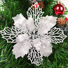 Flores artificiales de Navidad, 5 uds., 9/11/16cm, flor de brillo artesanal, adorno para árbol de Navidad, flor falsa, feliz decoración para fiesta de Navidad 2024 - compra barato