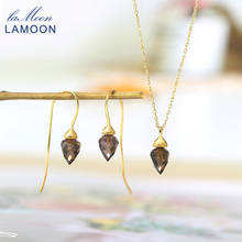 LAMOON S925 Silver Gemstone Jewelry Set For Women Cone Natural Smoky Quartz Mysterious 14K Gold Plated Fine Jewelry Korean V074 2024 - buy cheap