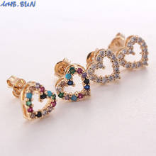 MHS.SUN Women/Girl Mosaic AAA CZ Heart Earrings Fashion Gold Color Stud Zircon Earrings Luxury Jewelry For Party Gifts 2024 - buy cheap