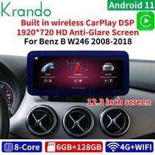 Krando-reproductor Multimedia con Android 11,0 y navegación GPS para Mercedes, Radio de coche con 6G, 12,3G, Carplay, para Mercedes BENZ Clase B W246 128-2008 NTG 2018 4,0 4,5 2024 - compra barato