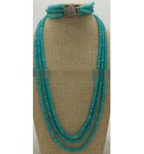 Conjunto de pulsera y collar de gemas redondas facetadas, 3 filas, 2x4mm, aguamarina, azul, envío gratis 2024 - compra barato