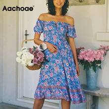 Aachoae Women Floral Print Off Shoulder Midi Dress Summer Short Sleeve Ruffles Chic Dresses A Line Boho Beach Dress Vestidos 2024 - buy cheap