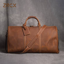 ZRCX Vintage Men's Travel Bag Geunine Leather Large Capacity Single Shoulder Messenger For 15 Inch Laptop With Shoe Bag 2024 - buy cheap