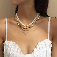 Colar em camadas com pingente de anjo feminino, gargantilha colar de jóias chamadas com contas ccb 2024 - compre barato