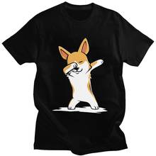 Moda engraçado corgi dabbing cão t camisa masculina manga curta dab dança movimento tshirt verão camiseta pré-encolhido algodão t merch presente 2024 - compre barato