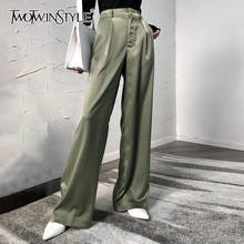 TWOTWINSTYLE-Pantalones minimalistas holgados para mujer, pantalón informal de cintura alta, sólido, de pierna ancha, ropa de moda femenina, novedad de primavera 2021 2024 - compra barato