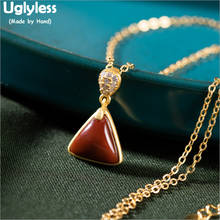 Uglyless Natural Gemstones Triangle Earrings Jewelry Sets for Women Nature Agate Necklaces 925 Silver Crystal Zircon Bijoux P772 2024 - buy cheap