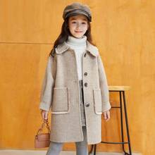 6-13 Yrs Girls Coats Fashion Autumn Winter Warm Thick Kids Outwear Solid Color Children Clothing Single-breasted Long Outerwear 2024 - buy cheap