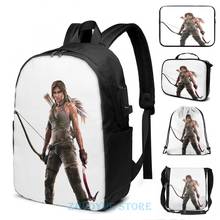 Mochila con estampado gráfico divertido Lara Croft(2) para hombre y mujer, morral escolar con carga USB, bolso de viaje para ordenador portátil 2024 - compra barato