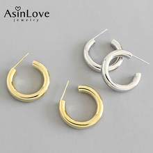 AsinLove Real 925 Sterling Silver C-shaped Circle Hoop Earrings High Polish Smooth Round Earring For Women Fine Jewelry 2020 New 2024 - buy cheap